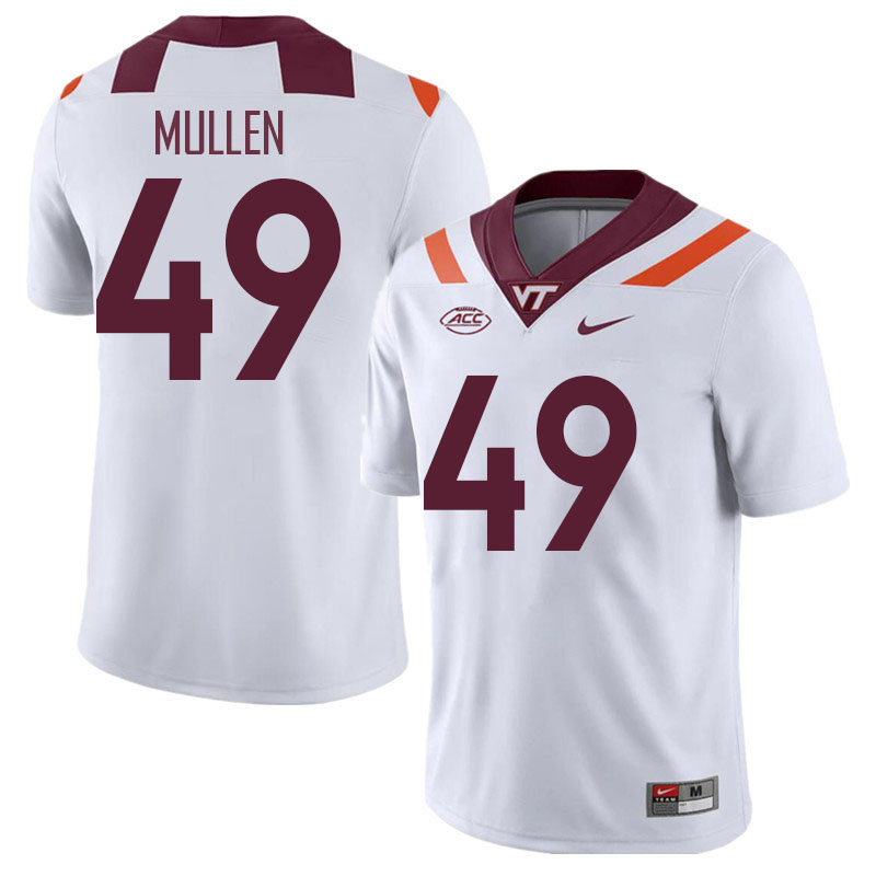 Men #49 Jimmy Mullen Virginia Tech Hokies College Football Jerseys Stitched Sale-White